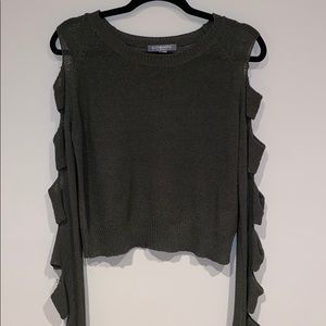 Green open slit sleeves sweater